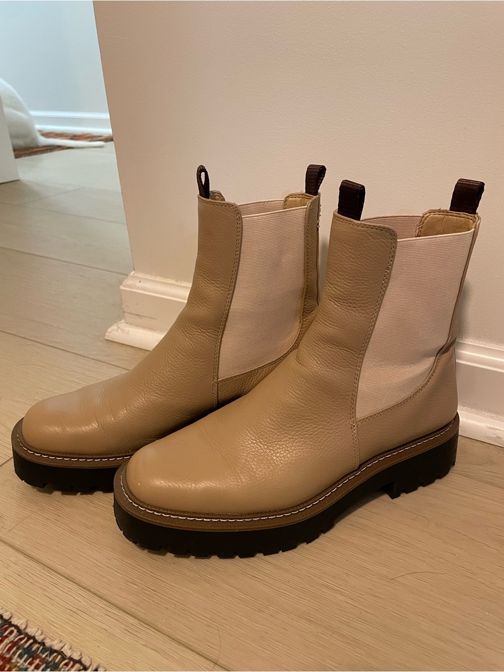Women's Beige Chelsea Lug Boots - Neutral Leather Ankle Boots